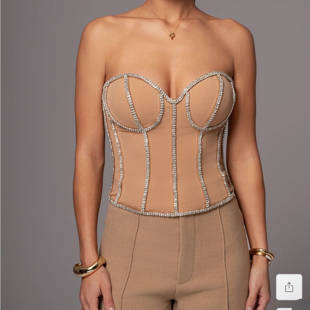 JLUXLABEL Nude Rhinestone-Trim Bustier Top - Picture 2 of 6